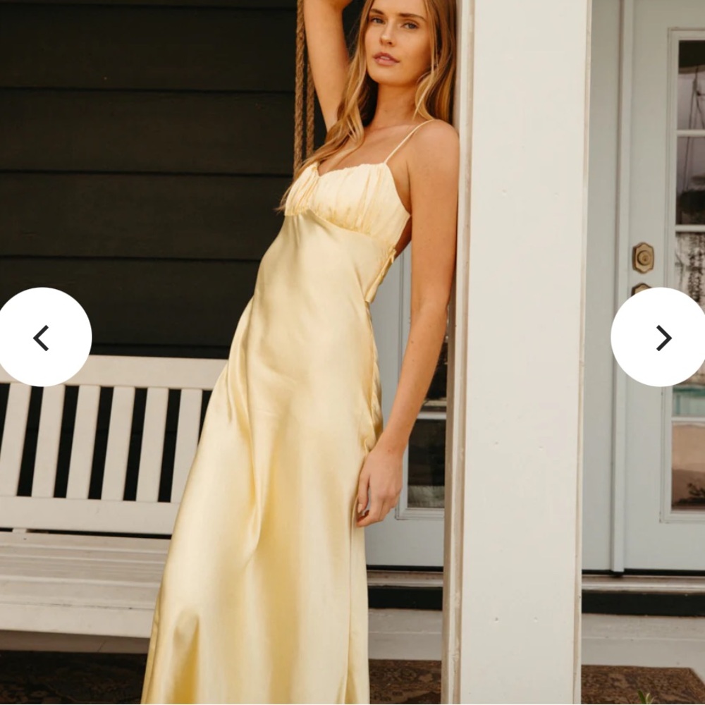 American Threads Andie Satin Dress in butter yellow